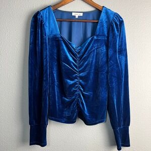 Another Love Grecia‎ Sweetheart Front Ultamarine Velvet Top Ruched Long Sleeve S